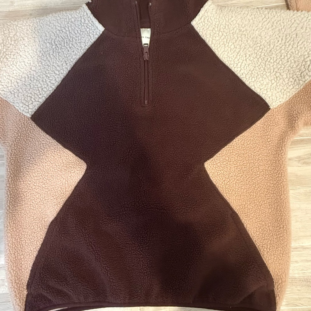 American Eagle Colorblock Sherpa Fleece Hoodie Half Zip — Size XS - Picture 4 of 7